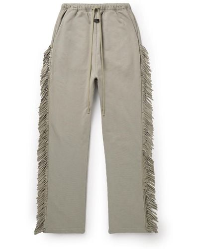 Fear Of God Straight-leg Fringed Suede-trimmed Cotton-jersey Sweatpants - White