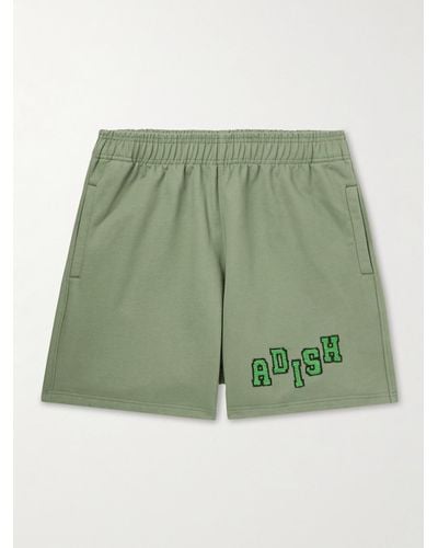 Adish Tatreez Wide-leg Logo-embroidered Cotton-jersey Shorts - Green