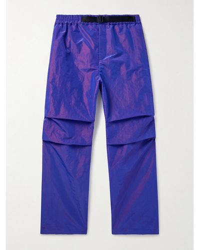 Burberry Belted Logo-embroidered Iridescent Shell Trousers - Blue