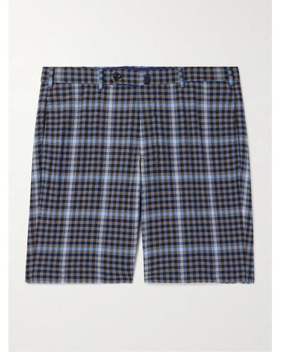 Incotex Venezia 1951 Straight-leg Checked Cotton-blend Seersucker Shorts - Blue