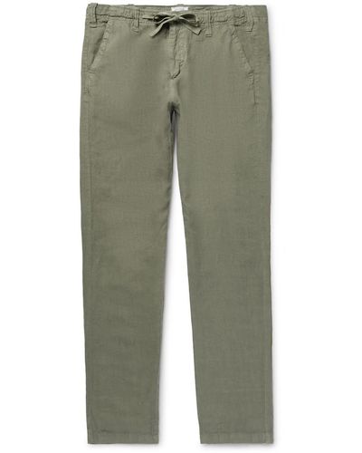Hartford Troy Slim-fit Linen-chambray Drawstring Pants - Green