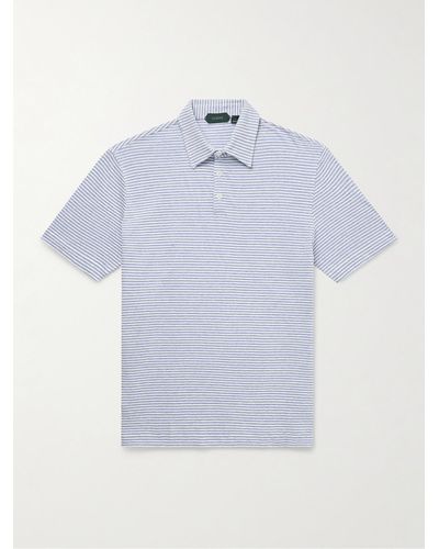 Incotex Zanone Slim-fit Striped Linen And Cotton-blend Polo Shirt - Blue