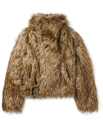 Saint Laurent Asymmetric Faux Fur Coat - Natural
