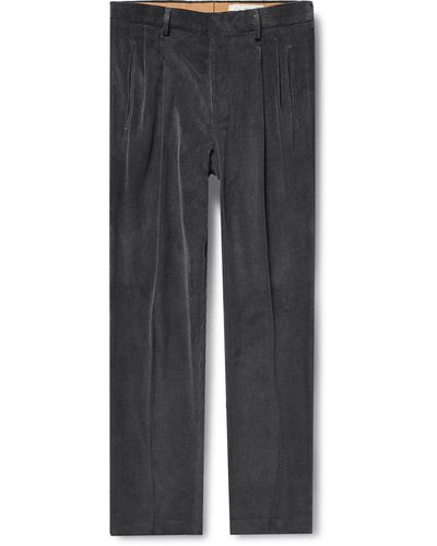 Umit Benan Pleated Straight-leg Cotton And Cashmere-blend Corduroy Suit Pants - Gray