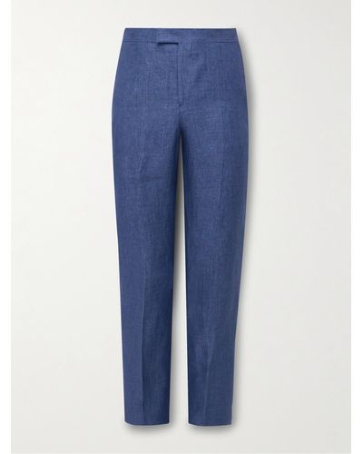 Favourbrook Pantaloni slim-fit a gamba dritta in twill di lino Windsor - Blu
