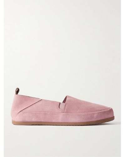 Mulo Travel Collapsible-heel Suede Loafers - Pink