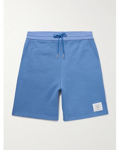 Thom Browne Straight-leg Logo-appliquéd Cotton-jersey Drawstring Shorts - Blue