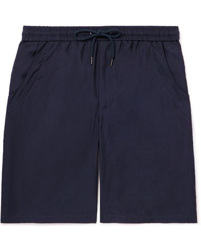 Giorgio Armani Wide-leg Lyocell And Silk-blend Drawstring Shorts - Blue
