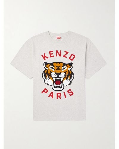 KENZO T-shirt in jersey di cotone con logo Lucky Tiger - Bianco