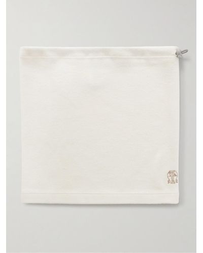 Brunello Cucinelli Logo-embroidered Cashmere And Cotton-blend Neck Warmer - Natural