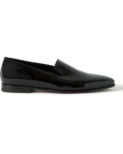 Manolo Blahnik Mario Grosgrain-trimmed Patent-leather Loafers - Black