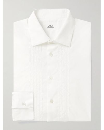MR P. Cutaway-collar Embroidered Cotton-poplin Tuxedo Shirt - White