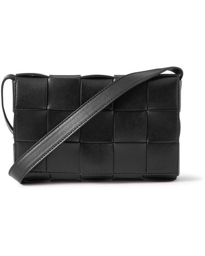 Bottega Veneta Cassette Intrecciato Leather Messenger Bag - Black