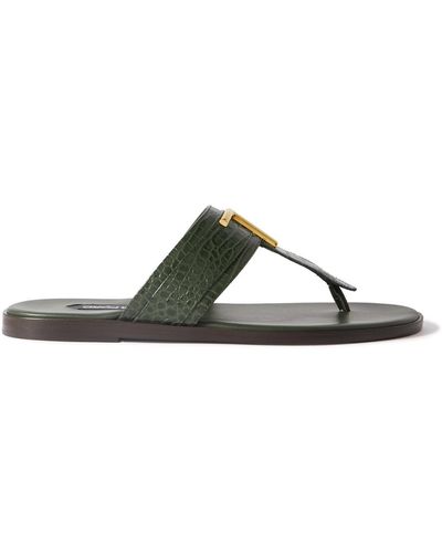 Tom Ford Brighton Logo-embellished Croc-effect Leather Sandals - Green