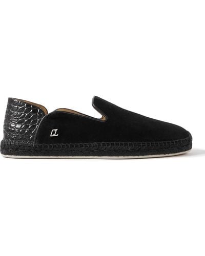 Christian Louboutin Collapsible-heel Croc-effect Leather-trimmed Suede Espadrilles - Black