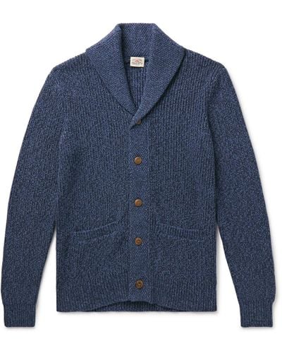 Faherty Shawl-collar Cotton And Cashmere-blend Cardigan - Blue