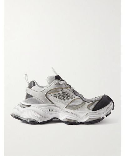 Balenciaga Cargo Distressed Mesh-trimmed Suede And Leather Sneakers - White