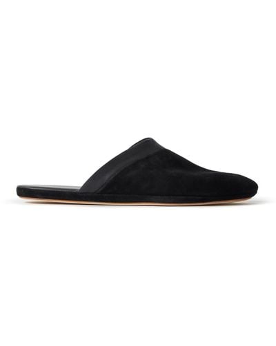 John Lobb Knighton Leather-trimmed Suede Slippers - Black