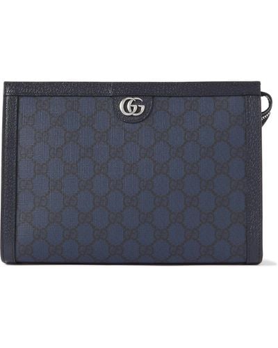 Gucci Ophidia Leather-trimmed Monogrammed Supreme Coated-canvas Pouch - Blue