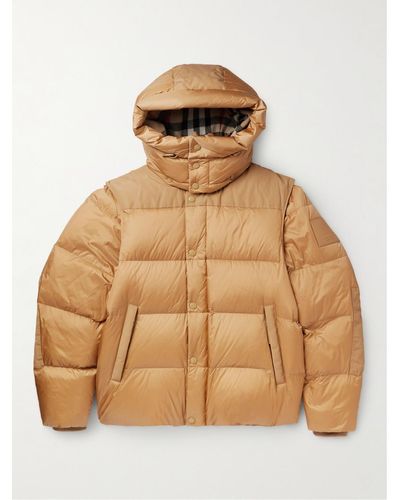 Burberry Convertible Logo-appliquéd Quilted Shell Hooded Down Jacket - Natural