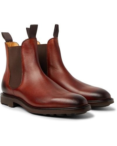 Edward Green Newmarket Burnished Pebble-grain Leather Chelsea Boots - Brown