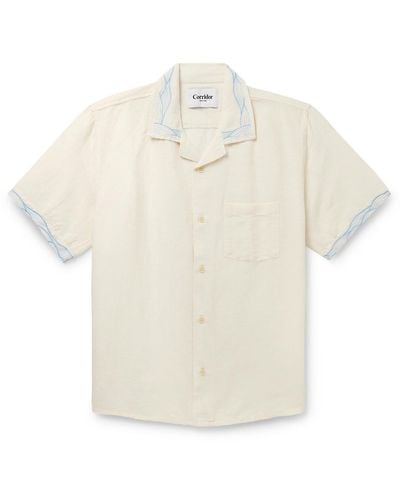 Corridor NYC Camp-collar Embroidered Linen And Cotton-blend Shirt - White