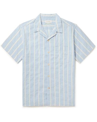 Oliver Spencer Havana Camp-collar Striped Cotton And Linen-blend Shirt - Blue