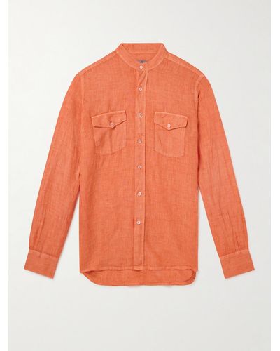 Canali Camicia in lino con collo alla coreana - Arancione