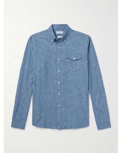 Richard James Button-down Collar Slub Cotton Shirt - Blue