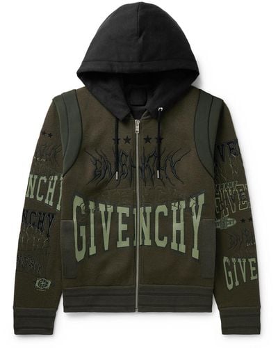 Givenchy Convertible Logo-detailed Cotton-trimmed Wool-jersey Hooded Bomber Jacket - Green