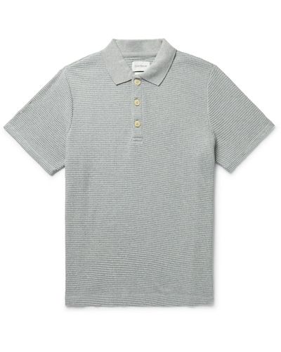 Oliver Spencer Tabley Waffle-knit Cotton-blend Polo Shirt - Gray