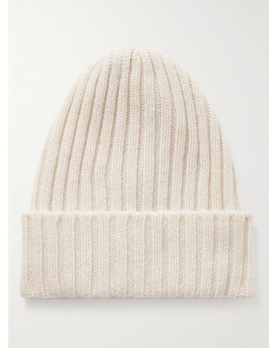 Thom Sweeney Ribbed Cashmere Beanie - Natural