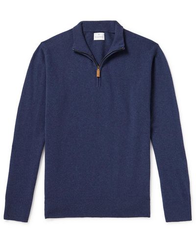 Kingsman Wade Merino Wool And Cashmere-blend Half-zip Sweater - Blue