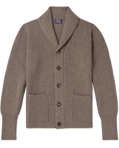 William Lockie Duncan Shawl-collar Ribbed Merino Wool And Cashmere-blend Cardigan - Brown