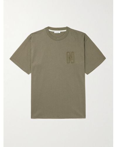 Norse Projects Simon T-Shirt aus Biobaumwoll-Jersey mit Logostickerei - Grün