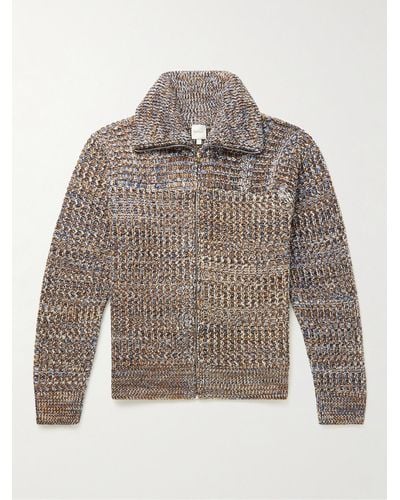 Paul Smith Ribbed Wool And Cotton-blend Zip-up Cardigan - Grey