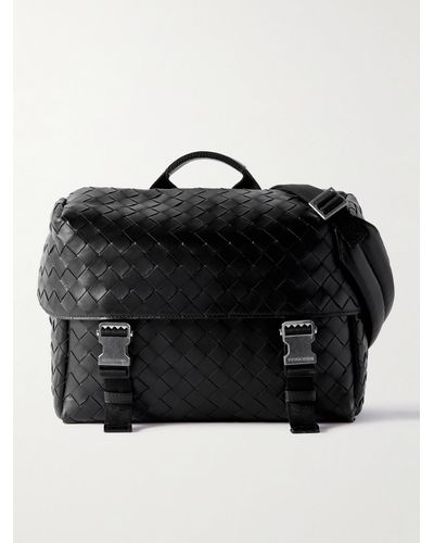 Bottega Veneta Intrecciato Leather Messenger Bag - Black