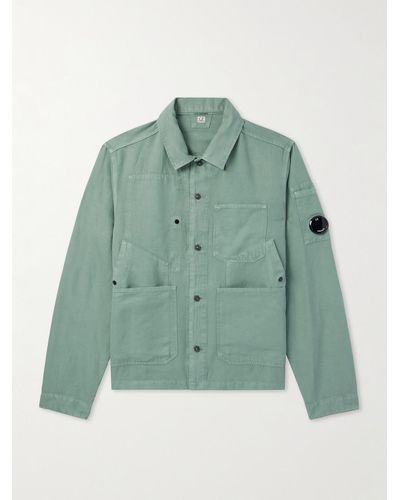 C.P. Company Logo-appliquéd Cotton And Linen-blend Overshirt - Green