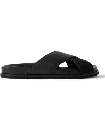 MR P. David Cross-grain Leather And Suede Sandals - Black