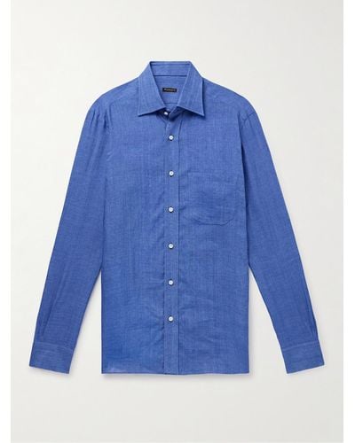 Rubinacci Hemd aus Leinen - Blau