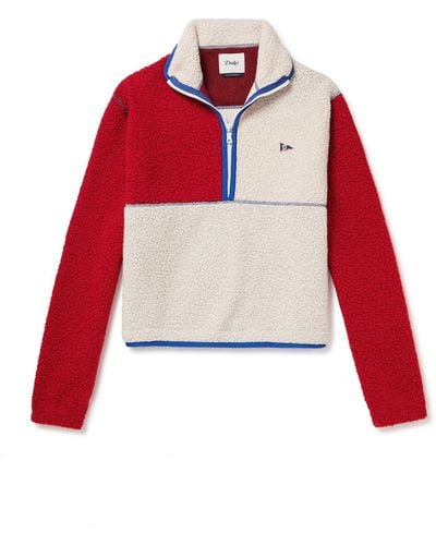 Drake's Colour-block Twill-trimmed Wool-blend Fleece Half-zip Sweater - Red