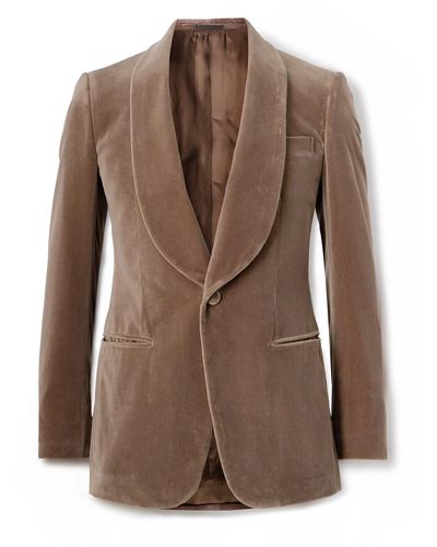 Kingsman Slim-fit Shawl-collar Cotton-velvet Tuxedo Jacket - Brown