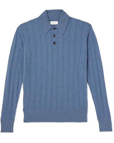 Oliver Spencer Pablo Slim-fit Ribbed Brushed-wool Polo Shirt - Blue