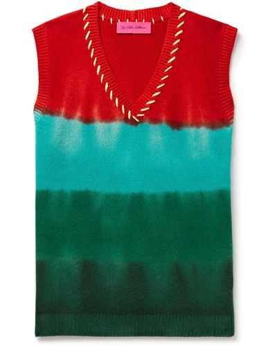 The Elder Statesman Embroidered Tie-dyed Cashmere Sweater Vest - Green