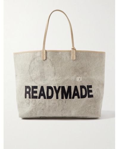 READYMADE Tote bag grande in tela con logo ricamato e finiture in nubuck Dorothy - Neutro