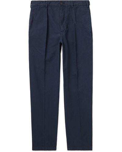 Drake's Tapered Pleated Cotton-canvas Chinos - Blue