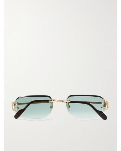 Cartier Signature C rahmenlose Sonnenbrille mit rechteckigem Rahmen und goldfarbenen Details - Mettallic