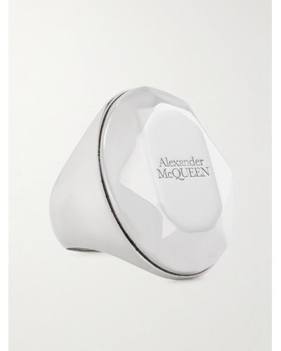 Alexander McQueen Anello con pietra sfaccettata - Metallizzato