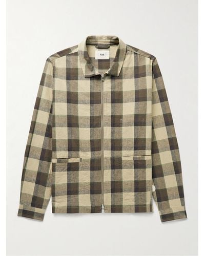 Folk Signal Checked Linen And Cotton-blend Blouson Jacket - Natural