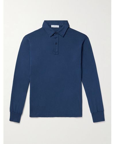 Save Khaki Oberteil aus Supima®-Baumwoll-Jersey mit Polokragen in Stückfärbung - Blau